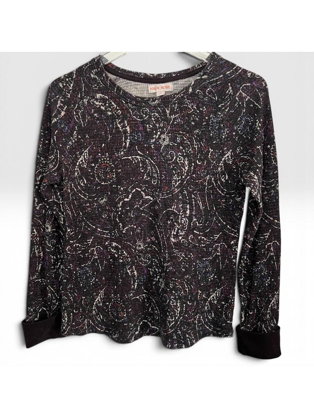 Knox Rose Paisley Waffle Knit Thermal Top Women’s Small Long Sleeve Crewneck